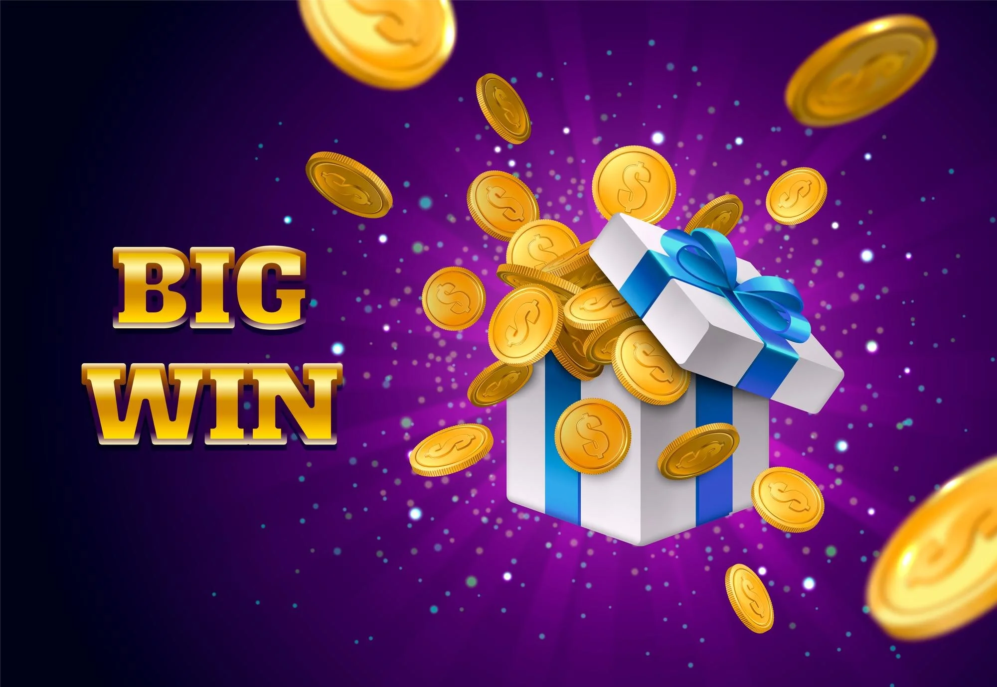 Big Win-premie med gaveeske og flygende gullmynter